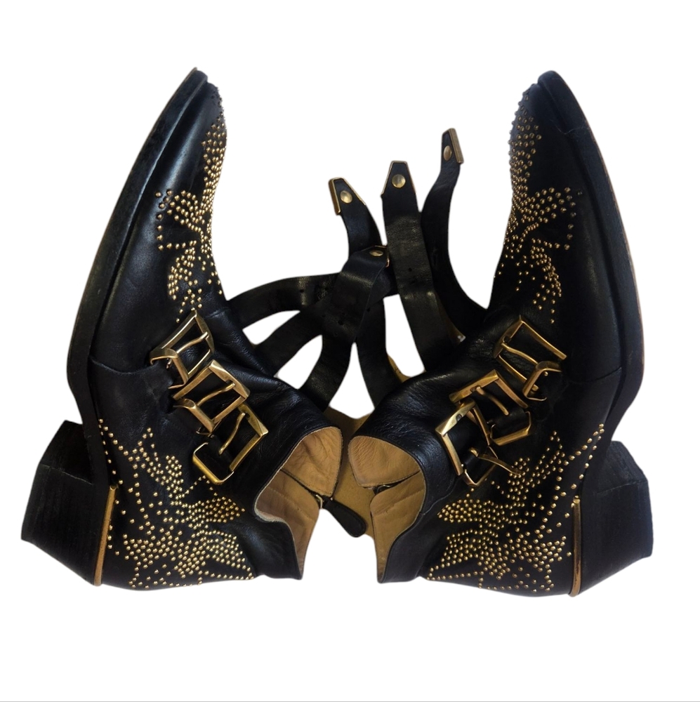 Chloe Women's Black Ankle Boots with Gold Studs - Picture 2 of 16